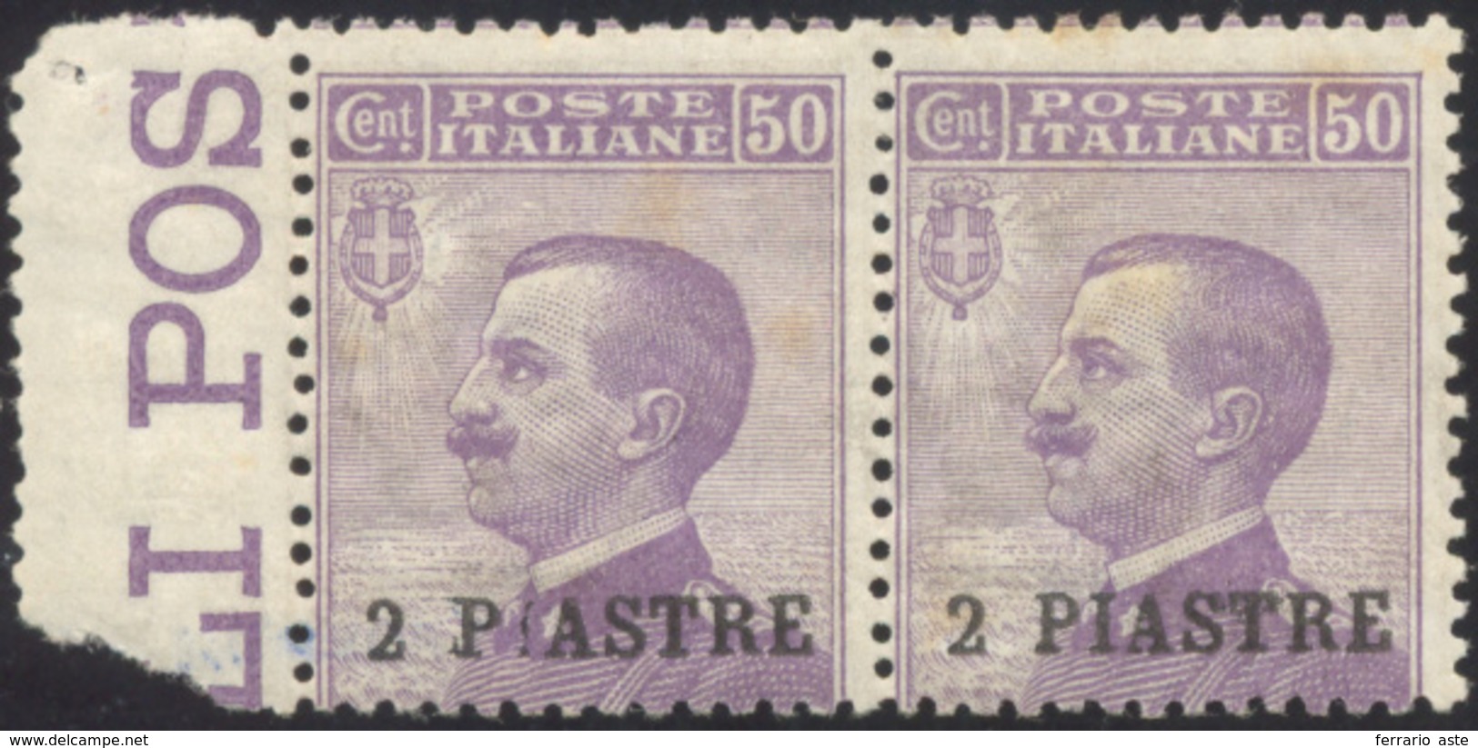 2358 COSTANTINOPOLI 1908 - 2 Pi. Su 50 Cent., II Emissione Locale (12), Un Esemplare Con La "i" Di Piastr... - Sonstige & Ohne Zuordnung