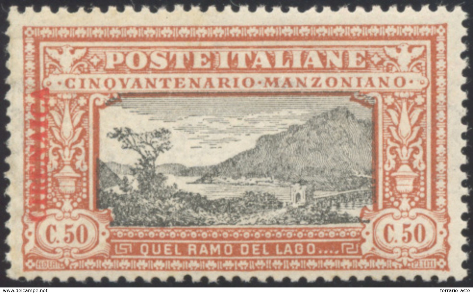 2410 1924 - 50 Cent. Manzoni, Soprastampa Verticale Di Prova (P6), Gomma Originale Integra, Perfetto. Cer... - Cirenaica