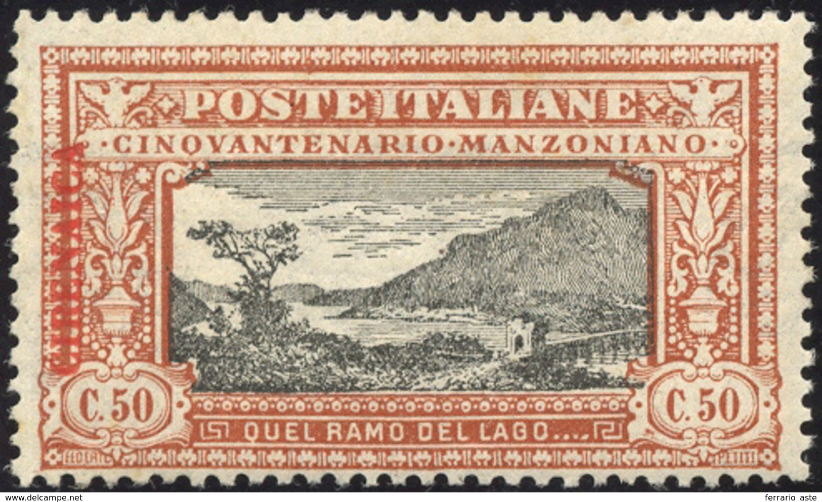 2412 1924 - 50 Cent. Manzoni, Saggio Con Soprastampa Verticale (P6), Perfetto, Gomma Originale Integra. R... - Cirenaica