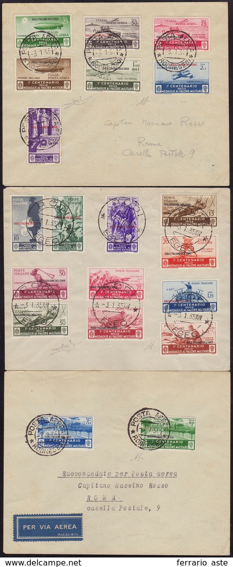 2425 1934 - Medaglie, Serie Completa Con Posta Aerea (80/90+A), Perfetti, Usati Su Tre Buste Non Viaggiat... - Ägäis