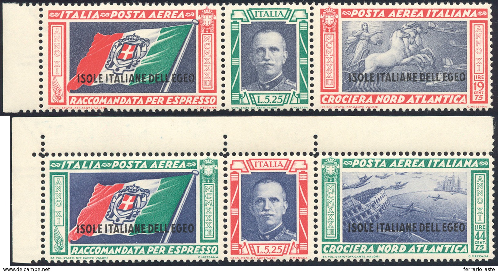 2427 POSTA AEREA 1933 - Trittici Crociera Balbo (A28/A29), Gomma Integra, Perfetti, Bordo Di Foglio. Ferr... - Egée