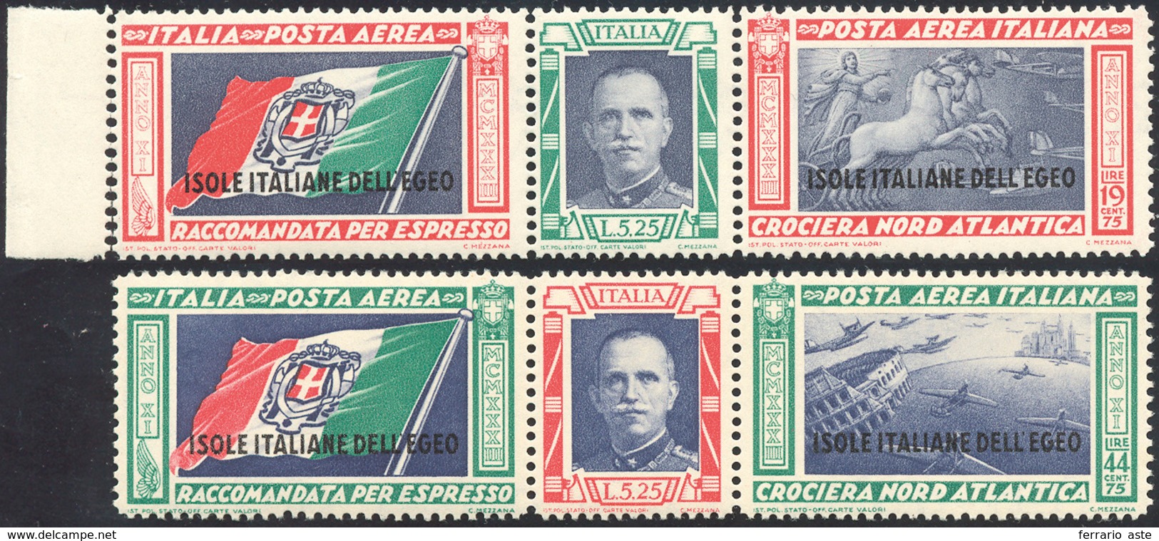 2430 POSTA AEREA 1933 - Trittici Crociera Balbo (A28/A29), Gomma Originale Integra, Perfetti. Uno G.Bolaf... - Egée