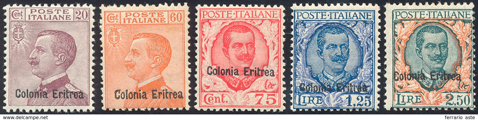 2450 1928/29 - Soprastampati "Colonia Eritrea" (123/127), Gomma Originale Integra, Perfetti. Cert. Sorani... - Eritrea