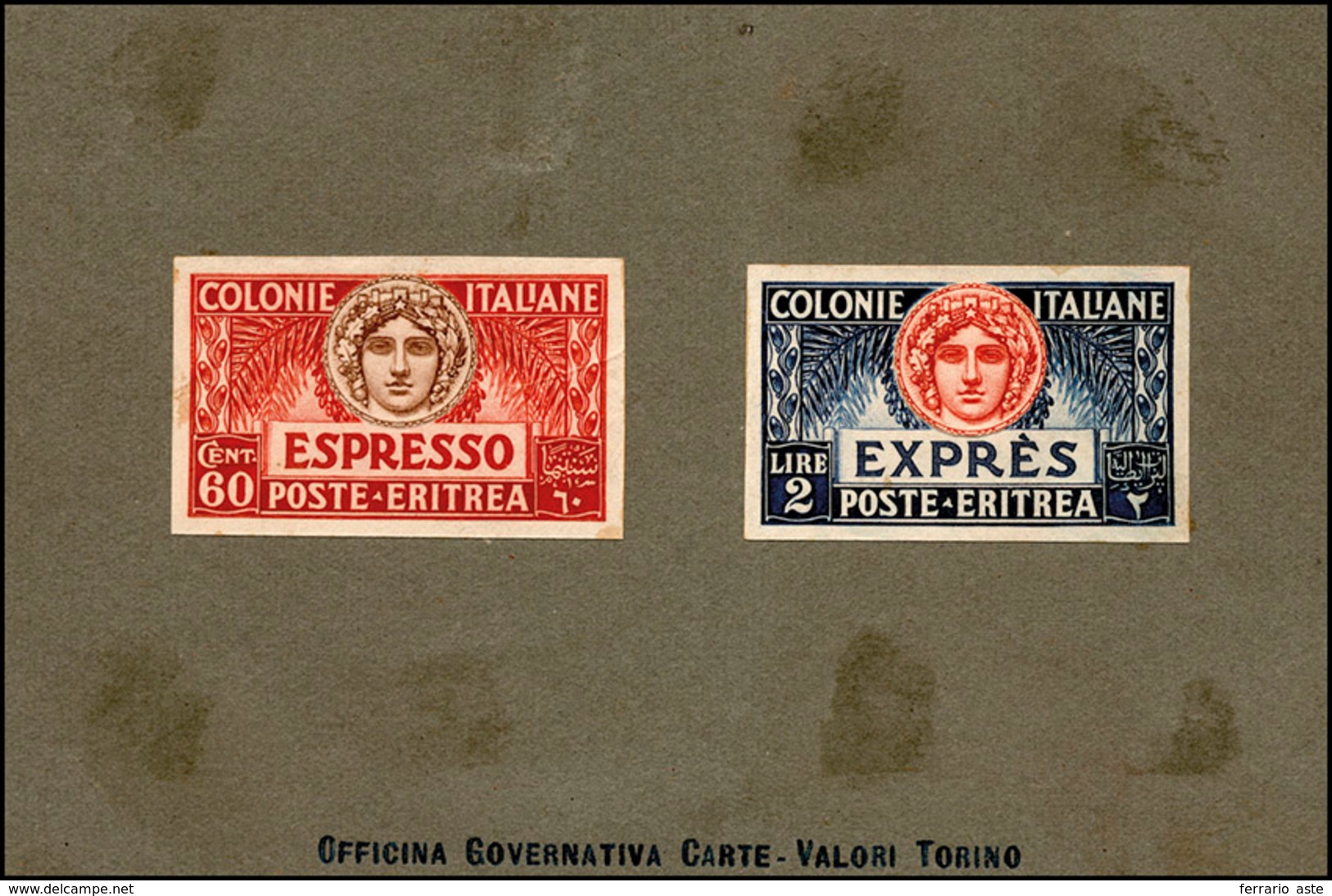 2458 ESPRESSI 1924 - 60 Cent. E 2 Lire (4,5), Prove Di Conio Nei Colori Adattati, Montate Su Cartoncino. ... - Erythrée