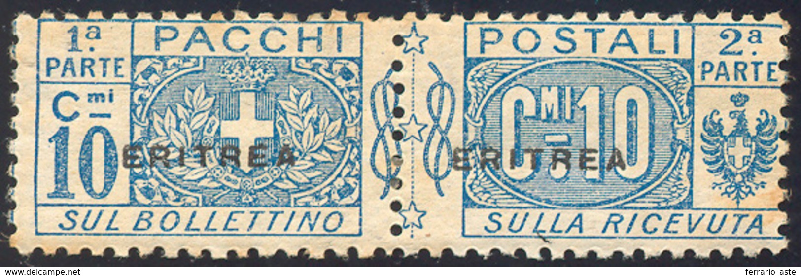 2459 PACCHI POSTALI 1916 - 10 Cent. Nodo Di Savoia, Soprastampa Piccola (2), Gomma Originale, Perfetto, L... - Eritrea