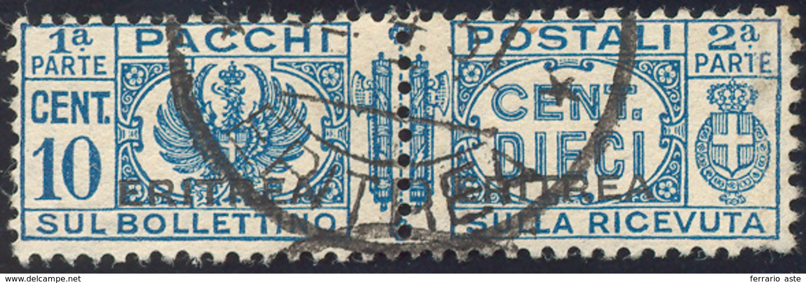 2460 PACCHI POSTALI 1937 - 10 Cent. Fascio Littorio Soprastampato (22), Usato, Perfetto. Ferrario.... - Erythrée