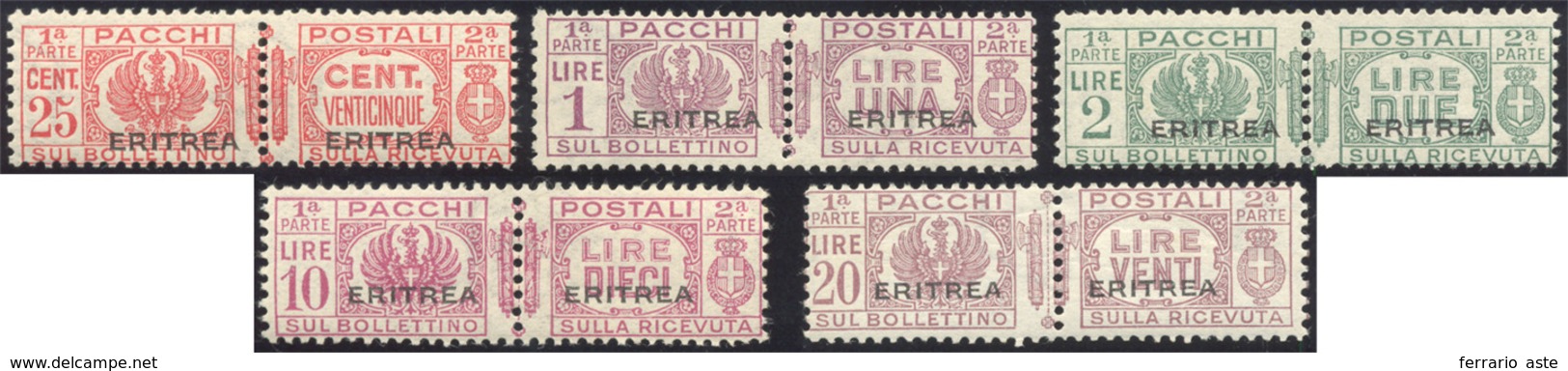 2461 PACCHI POSTALI 1927/37 - 25 Cent., 1, 2, 10 E 20 Lire Fascio Al Centro (23,27/28, 31/32), Gomma Orig... - Eritrea