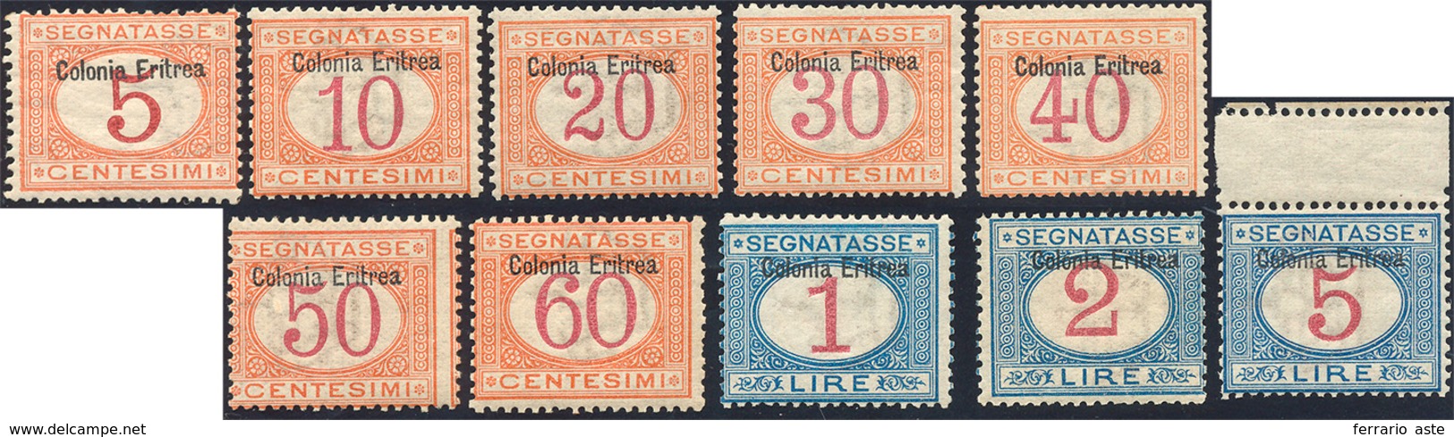 2462 SEGNATASSE 1903 - Soprastampati In Alto, Serietta Fino Al 5 Lire (1/10), Nuovi, Gomma Originale Inte... - Erythrée