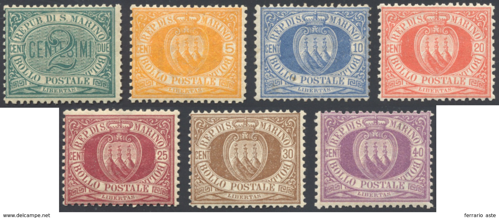 2603 1877/1890 - Cifra O Stemma, Serie Completa (1/7), Discreta Centratura, Gomma Originale, Perfetti. Fr... - Sonstige & Ohne Zuordnung