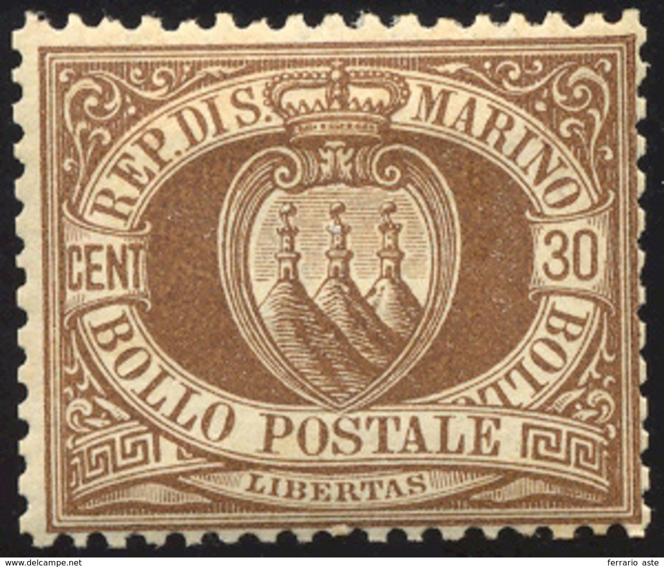 2604 1877 - 30 Cent. Bruno (6), Discreta Centratura, Gomma Originale, Perfetto. Bello. Cert. Raybaudi.... - Sonstige & Ohne Zuordnung