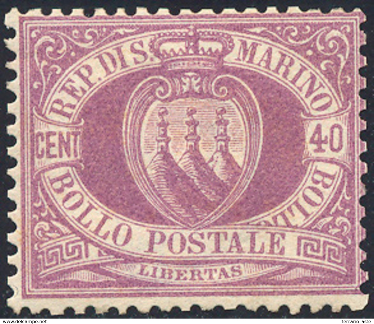 2606 1877 - 40 Cent. Lilla Scuro Stemma (7), Discreta Centratura, Gomma Originale Integra, Perfetto. G.Ol... - Autres & Non Classés