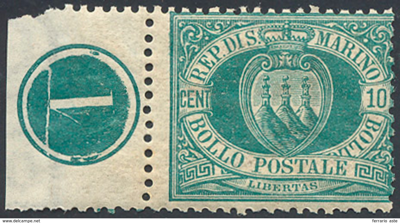 2633 1892 - 10 Cent. Verde Stemma (14), NUMERO DI TAVOLA, Gomma Originale Integra, Perfetto.... - Autres & Non Classés