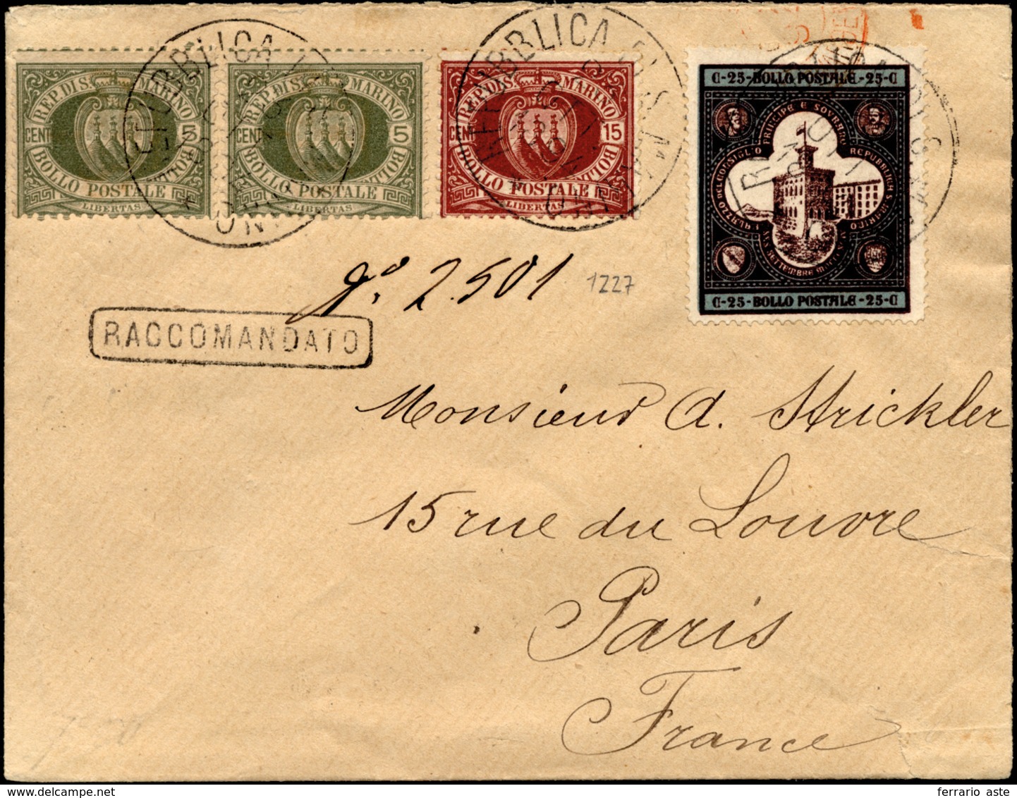 2636 1894 - 15 Cent. Carminio Bruno, 5 Cent. Verde Olivastro, Coppia, 25 Cent. Palazzo Del Governo (15,13... - Autres & Non Classés