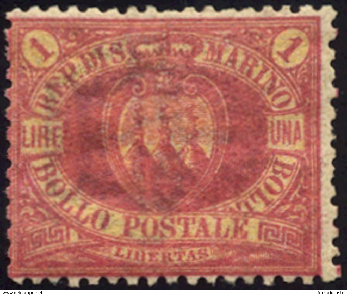 2639 1892 - 1 Lira Carminio Su Giallo (20), Gomma Integra, Buono Stato. Cert. Oro Raybaudi.... - Autres & Non Classés