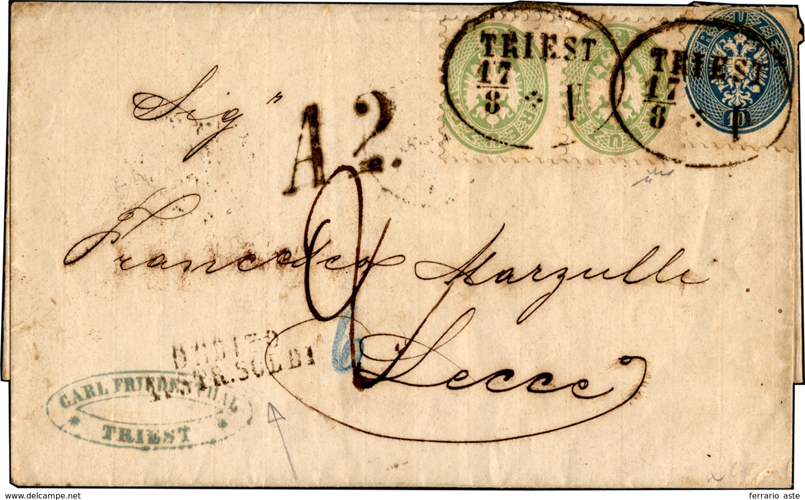 2777 AUSTRIA 1865 - 3 K. Verde, Coppia Perfetta, 10 K. Azzurro, Difettoso, Entrambi Dent. 9 1/2 (28,30), ... - Sonstige - Europa