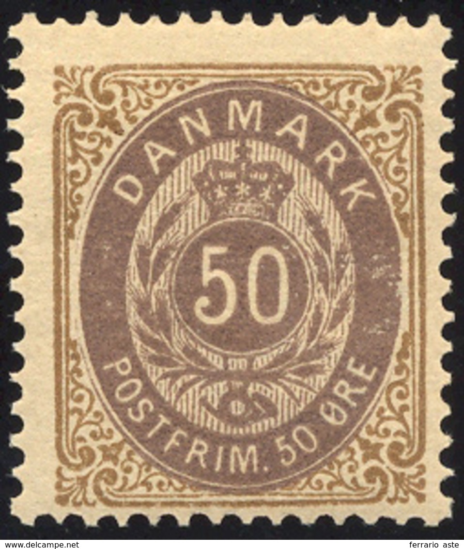 2794 DANIMARCA 1875 - 50 O. Bistro E Viola, Dent. 14 X 13 1/2 (28Aa), Gomma Originale Integra, Perfetto. ... - Sonstige - Europa