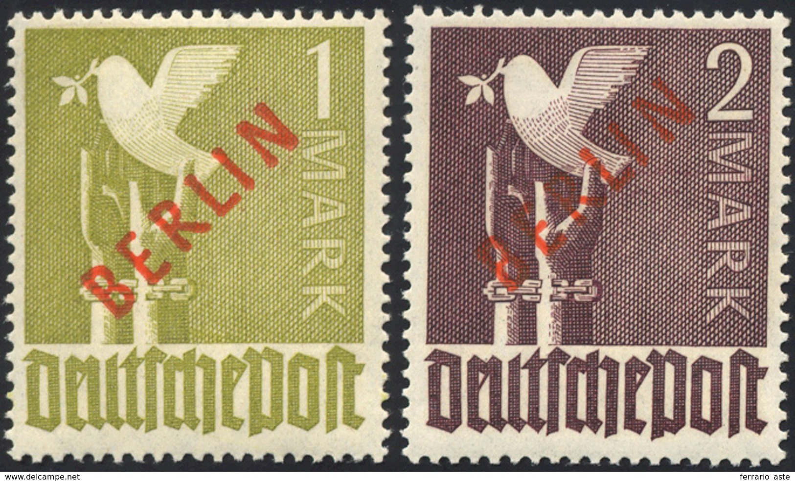 2826 GERMANIA BERLINO 1949 - 1 E 2 M. Soprastampa BERLIN Rossa (17/B-18/B), Gomma Integra, Perfetti.... - Sonstige - Europa