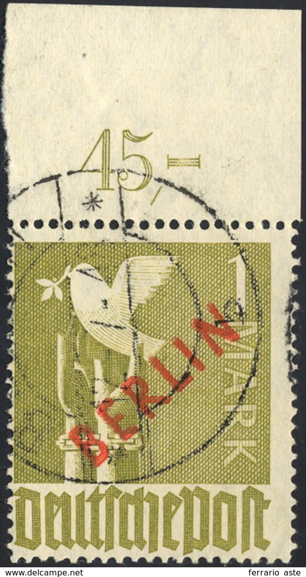 2827 GERMANIA BERLINO 1949 - 1 M. Soprastamnpa BERLIN Rossa (17/B), Bordo Di Foglio, Usato, Perfetto. Bel... - Autres - Europe