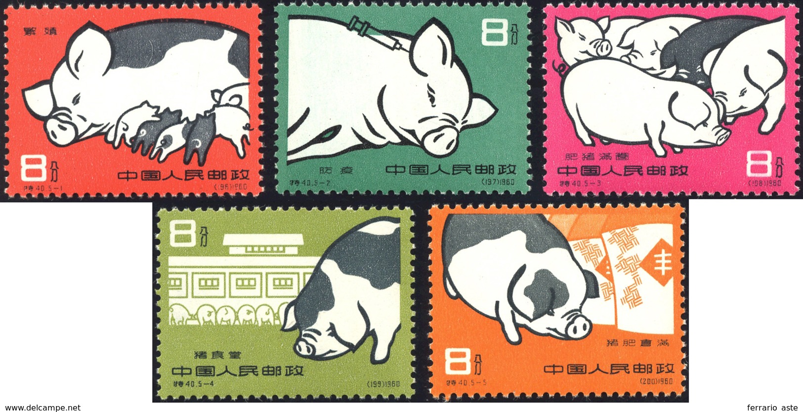 2966 1960 - Pig Breeding, Complete Set Of 5 Stamps (Yv.1304/1308, M. 546/550), O.g., MNH.... - Autres & Non Classés