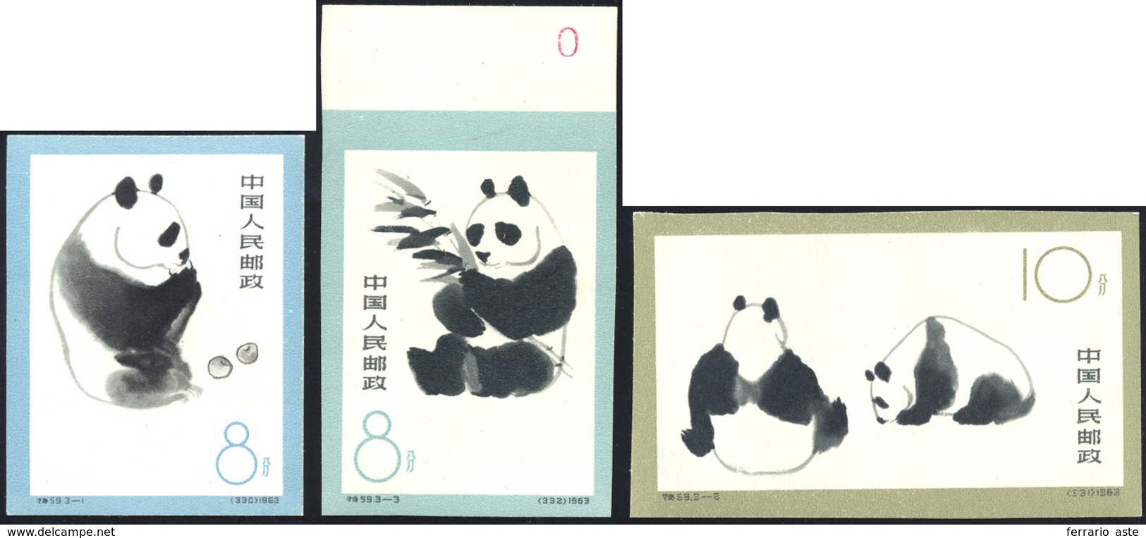 2972 1963 - Giant Panda, Complete Imperforated Set Of 3 Stamps (Yv.1493/1495, M. 736/738), O.g., MNH.... - Sonstige & Ohne Zuordnung