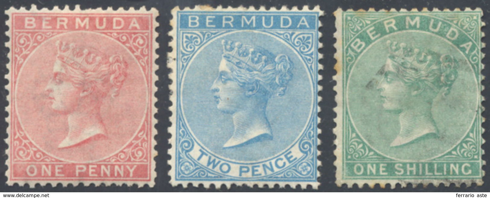 2993 BRITISH COLONIES-BERMUDA 1865/1903 - 1 D. Rose Red, 2 D. Dull Blue, 1 S. Green (S.G. 1,3,8 £ 570), U... - Autres & Non Classés