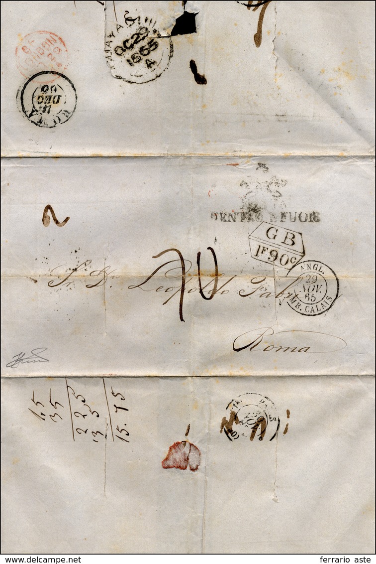 3000 ECUADOR 1865 - 29 October 1865, Double - Rate Unpaid Letter From Guayaquil To Rome. No Prepayment Wa... - Other & Unclassified