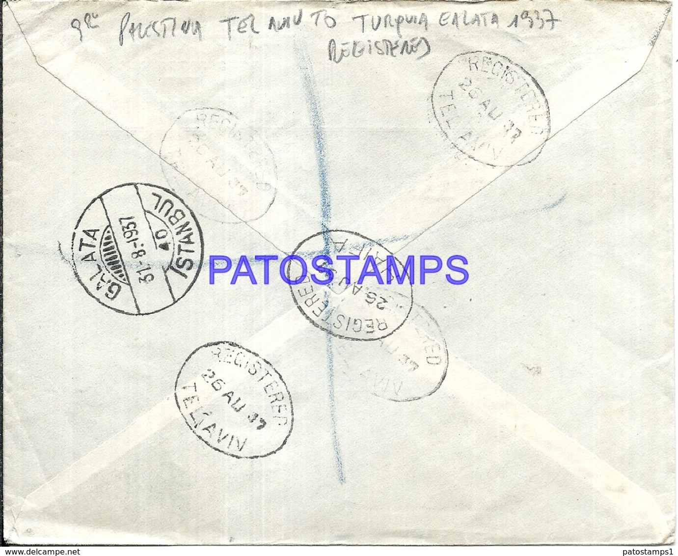 91976 PALESTINA TEL AVIV COVER YEAR 1937 REGISTERED CIRCULATED TO TURKEY NO POSTAL POSTCARD - Palestine