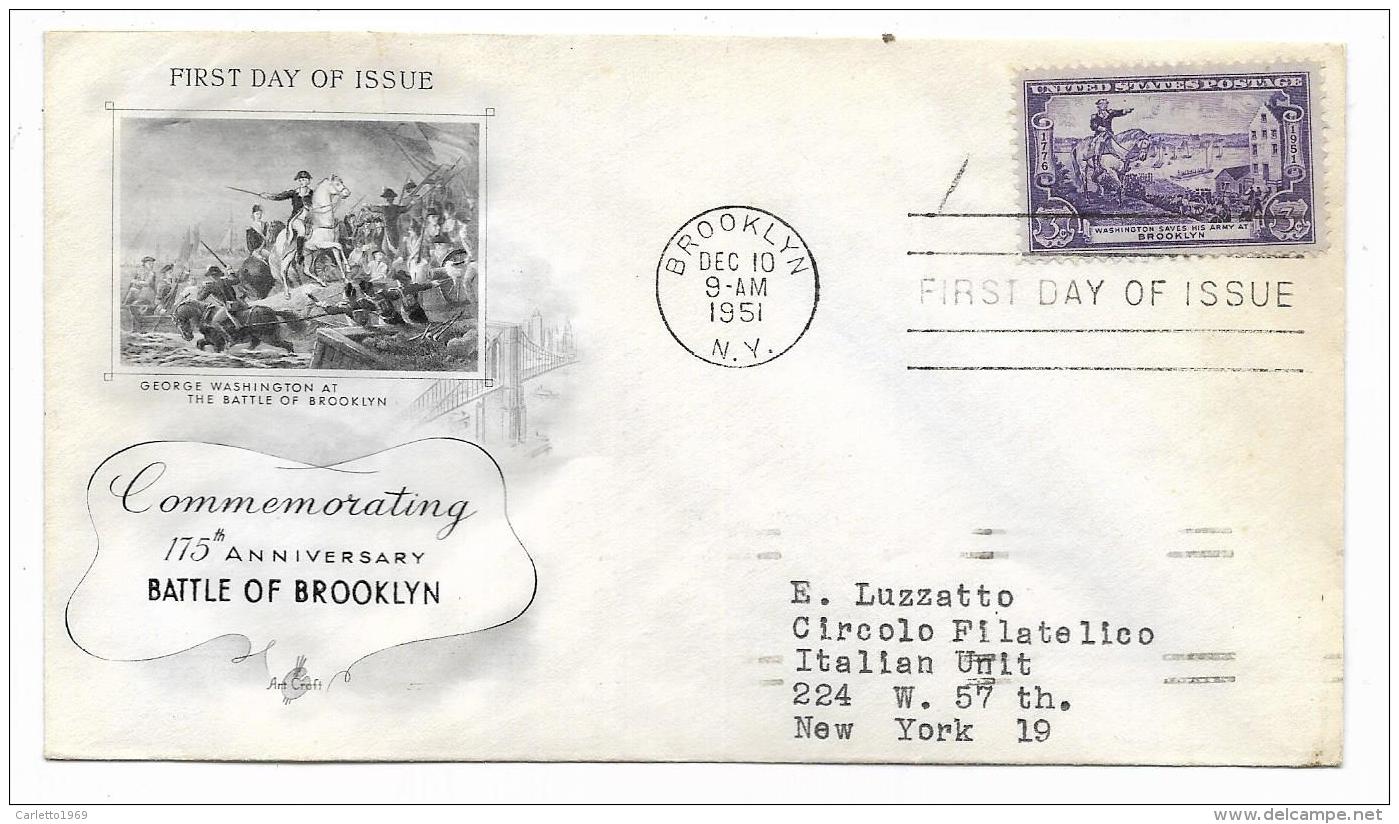 FIRST DAY OF ISSUE 3 CENT. BATTLE OF BROOKLIN 175 ANNIVERSARY 1951 - Otros & Sin Clasificación