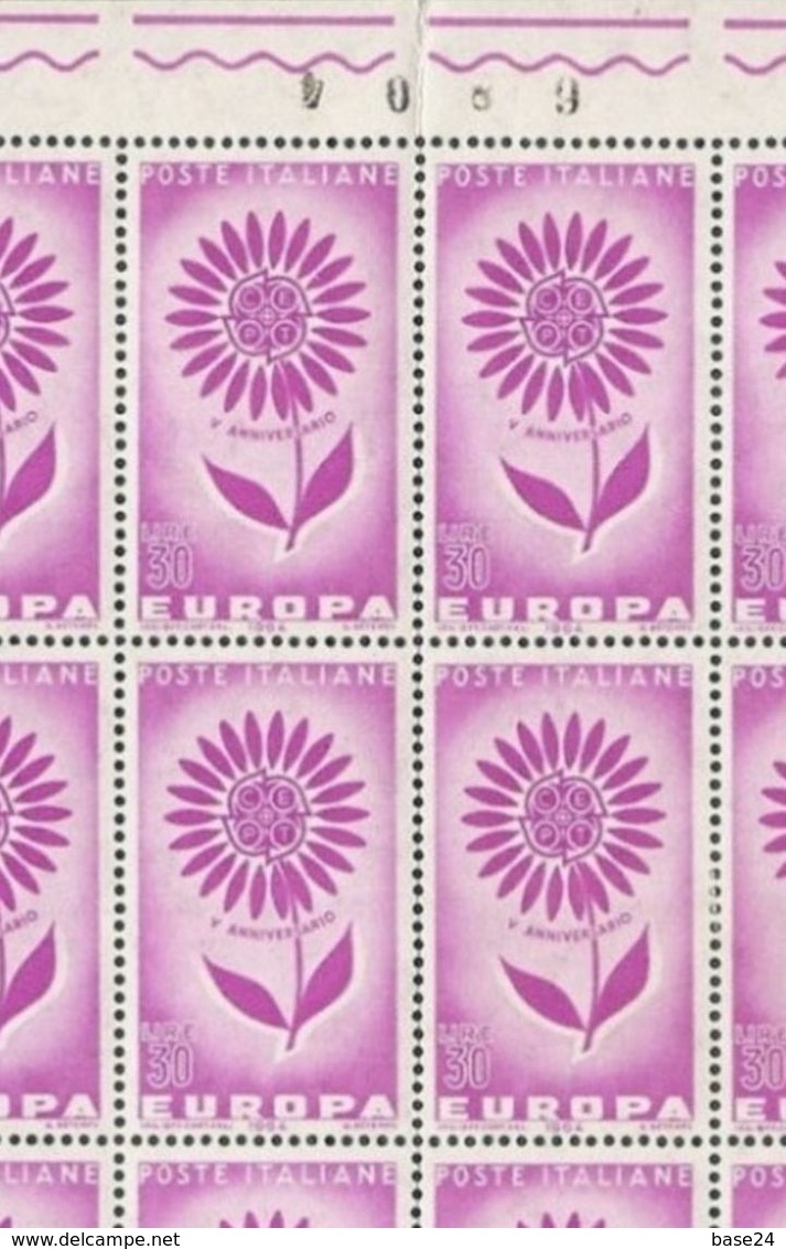 1964 Italia Italy Repubblica EUROPA CEPT EUROPE 30 Lire 50 Serie In Foglio MNH** Sheet FIORE FLOWER - Fogli Completi