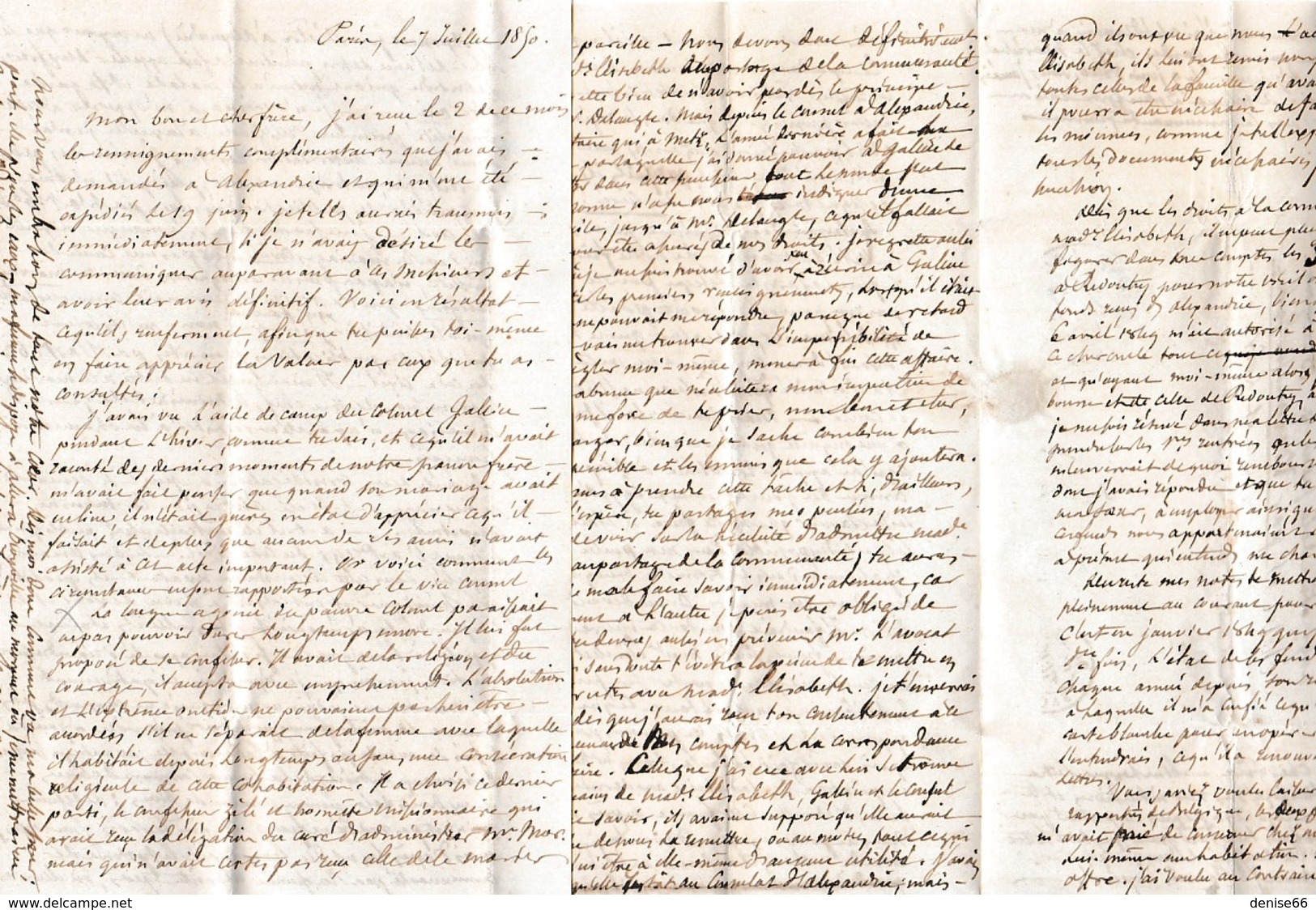 1850 - Longue Agonie Du Colonel GALLIER, Il Avait De La Religion Et Du Courage... Colonie à ALEXANDRIE, Mariage - Documents Historiques