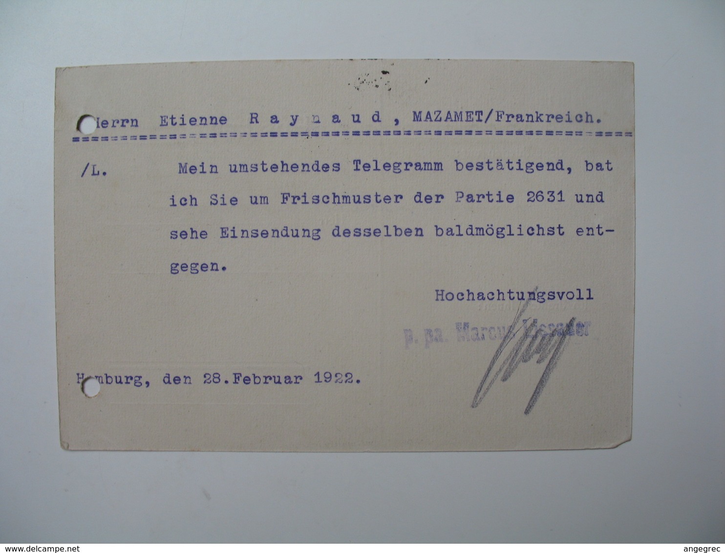 Lettre Perforé  Perfin     ML - 4  Marcus Lissauer     Allemagne  1922 - Briefe U. Dokumente