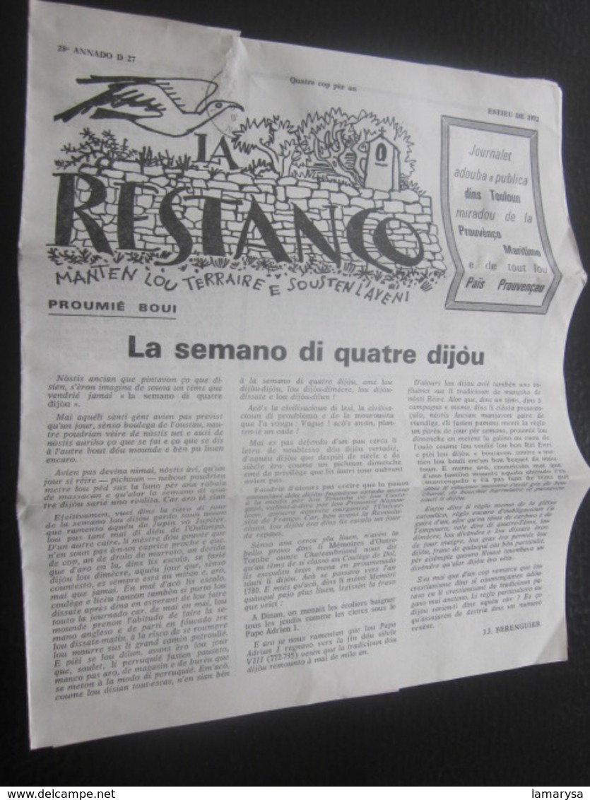 RESTANCO Journalet Adouba E Publica Dins Touloun Revue Toulon Provençal Culture Régionalisme Religion Provence Maritime - Provence - Alpes-du-Sud