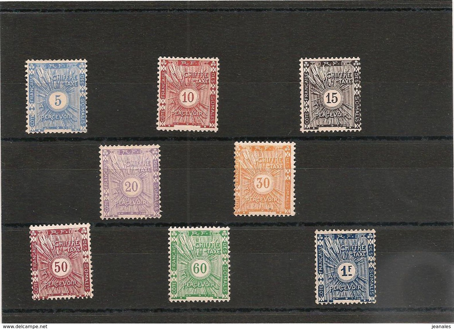 COTE FRANÇAISE DES SOMALIS TAXE Année 1915  N° Y/T : 1/8*/(*) Côte: 23,50 € - Nuevos