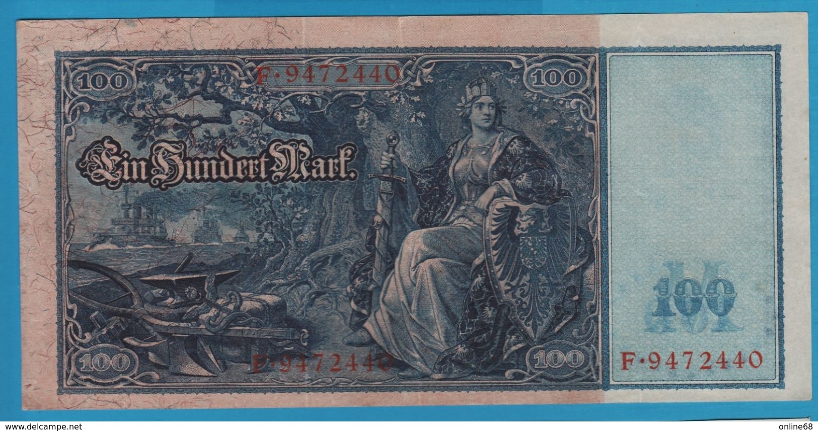 DEUTSCHES REICH 100 MARK 	21.04.1910	No F.9472440   P# 42 White Paper Flottenhunderter - 100 Mark