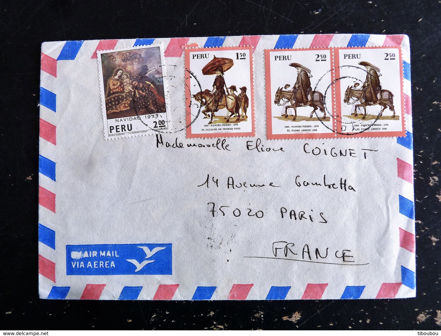 LETTRE PEROU PERU AVEC YT 597 591 593PEINTRE PANCHO FIERRO NOEL 1973 - Pérou