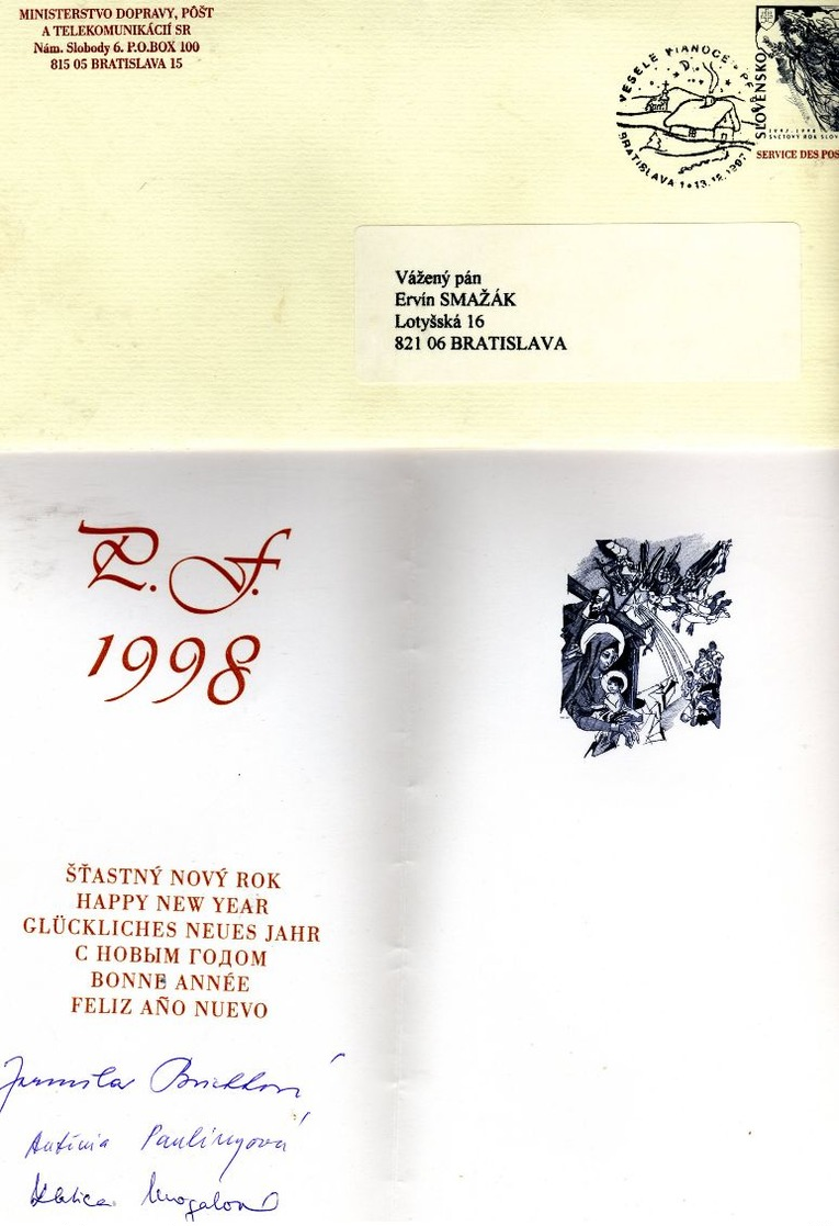 279b-SLOVAKIA 1997- POSTAL STATIONERY- MINISTRY OF TRANSPORT, POSTS AND TELECOMMUNICATIONS OF THE  SLOVAK REPUBLIC - Enveloppes