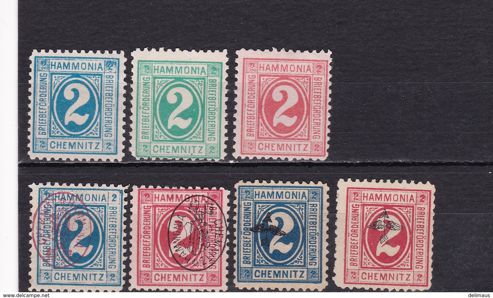 Deutsches Reich Privatpost Chemnitz Mi.-Nr. 7-9, 10,12, 19, 21 (ohne Gummi) - Private & Local Mails