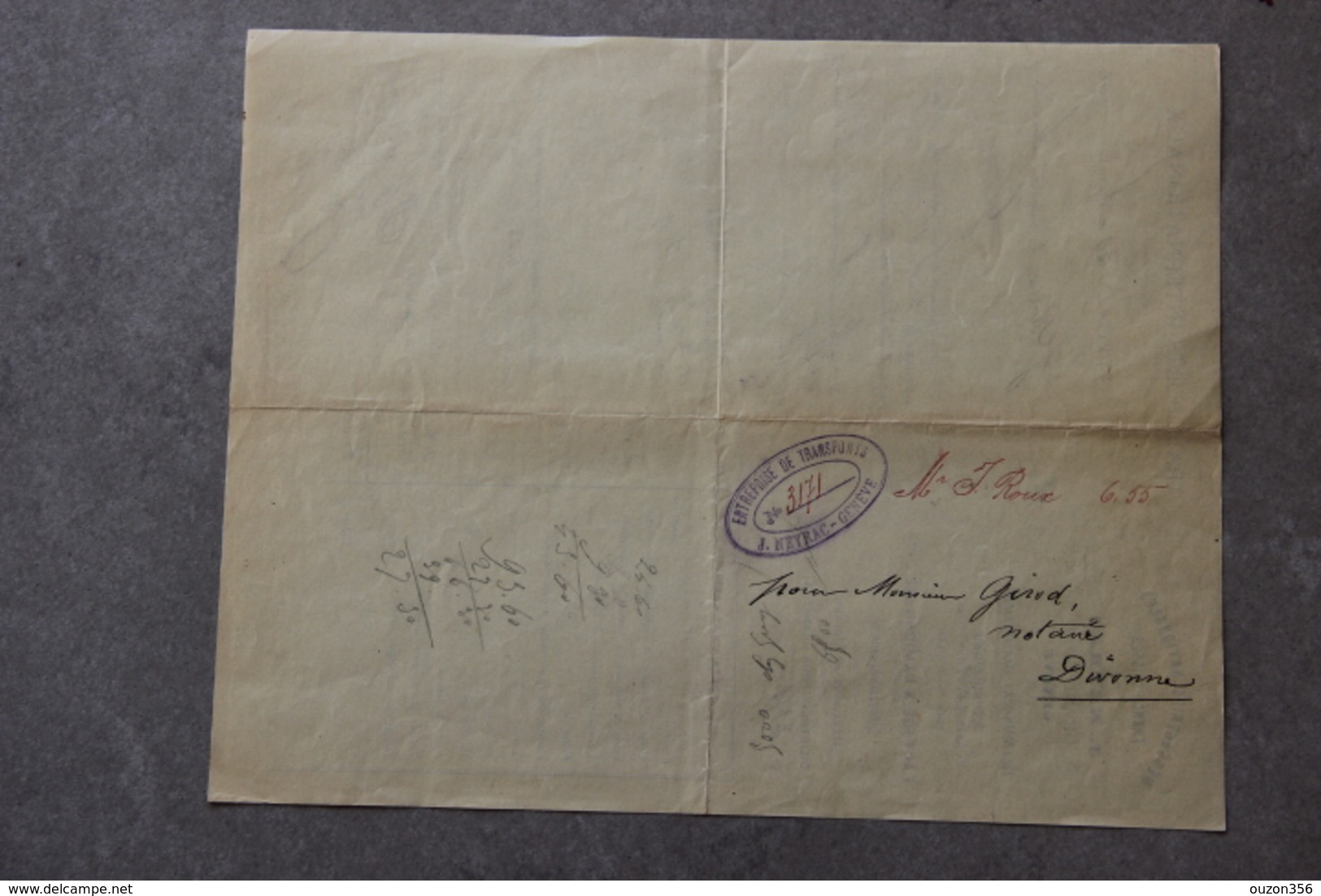 Note De Frais, J.Neyrac  Transports Internationaux à Genève (Suisse), 1892 - Suisse