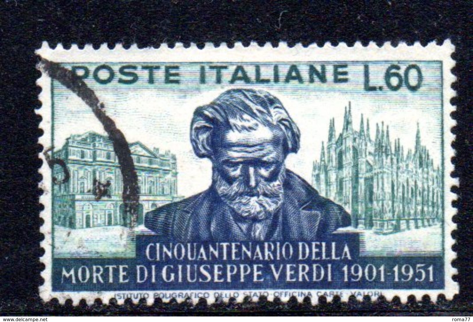 XP3700 - REPUBBLICA 1951 ,  60 Lire  Sassone N. 679  Usato . Verdi - 1946-60: Gebraucht