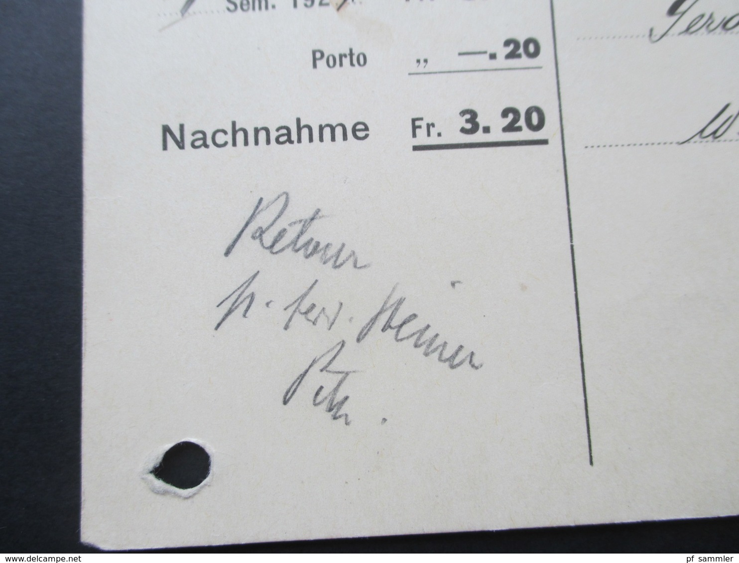 Schweiz 1928 PK Stadt Turnverein Winterthur. Nachnahme. Klebezettel Annahme Verweigert Refuse Respinto. Poste Restante - Briefe U. Dokumente