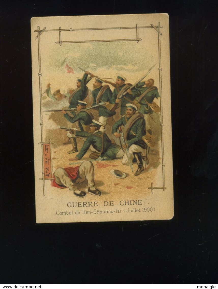 Ancien Chromo-chocolat Margirier-Annonay-lithographie Parisienne-Guerre De Chine-combat De Tien-Chouang-Taï - Autres & Non Classés