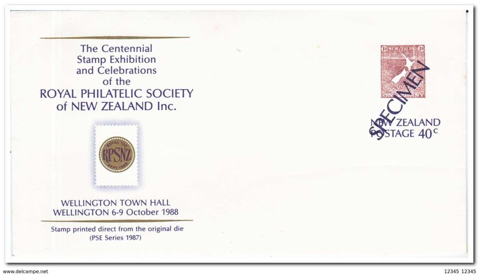 Nieuw Zeeland 1987, Prepaid Envelope, Royal Philatelic Society Of New Zealand SPECIMEN - Entiers Postaux