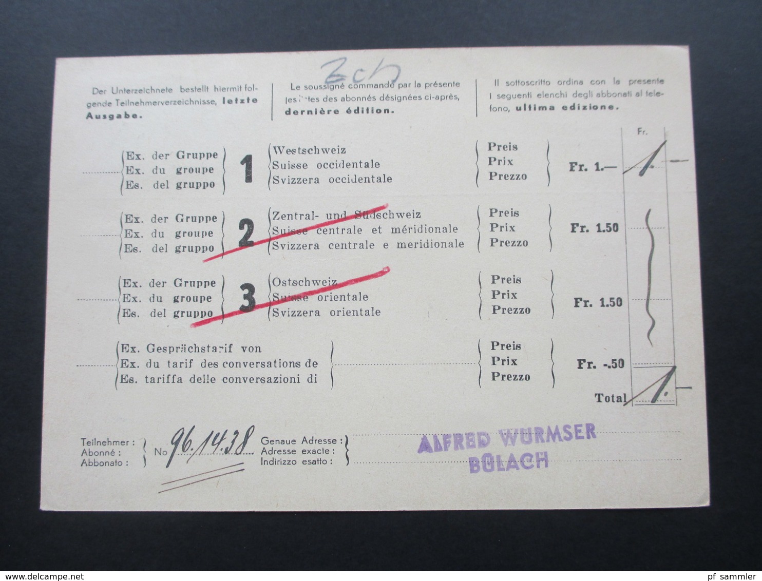 Schweiz 1944 Postkarte / Bücherzettel An Das Telephonamt / Office Telephonique - Briefe U. Dokumente