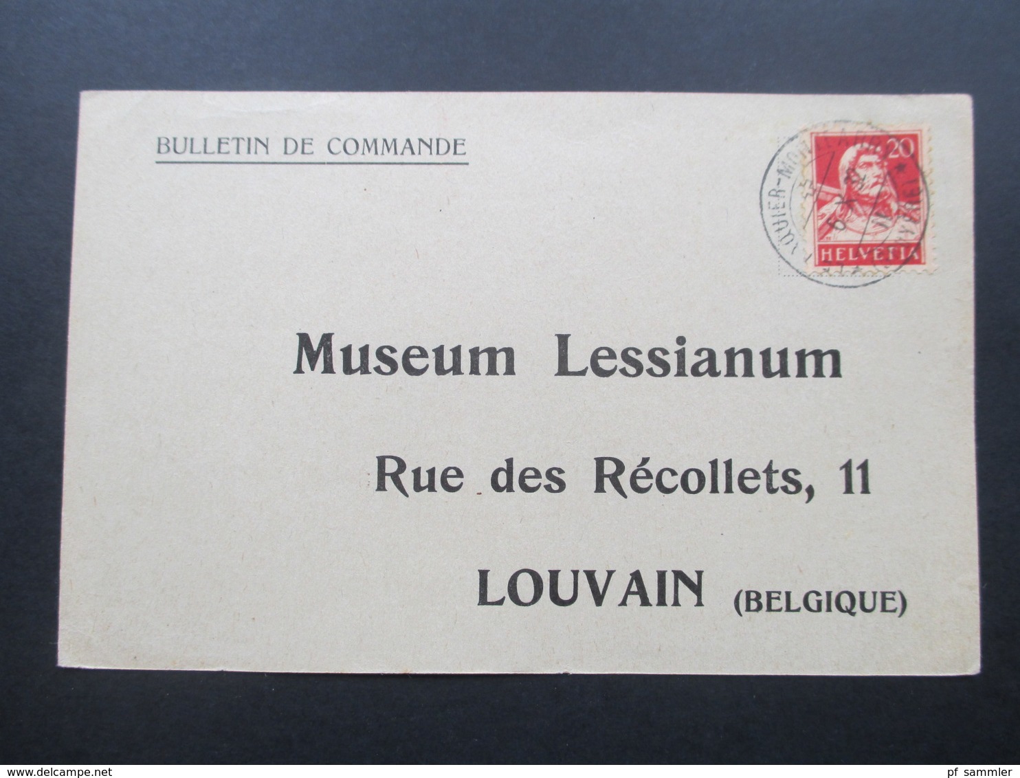 Schweiz 1932 Bulletin De Commande An Das Museum Lessianum In Louvain Belgique - Briefe U. Dokumente