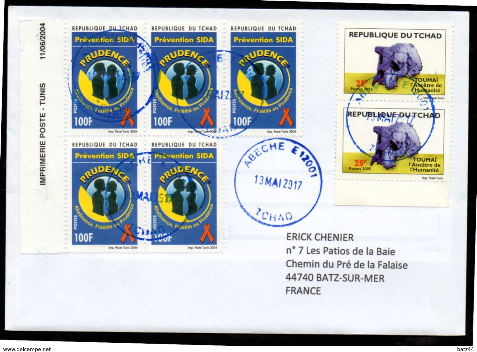 TCHAD Enveloppe Cover Abéché 13 05 2017 Timbres Thème TOUMAI Et SIDA AIDS Tarif France 1er échelon Moins De 10g - Tchad (1960-...)