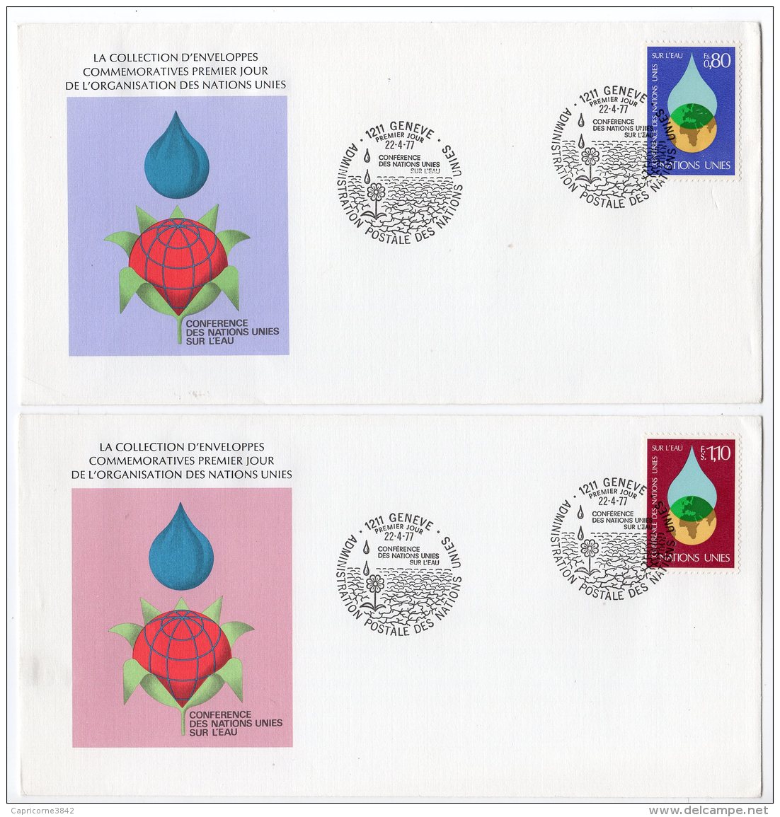 1977 - Nations Unies  Geneve - Conférence Des Nations Unies Sur L'eau - 2 Enveloppes - FDC