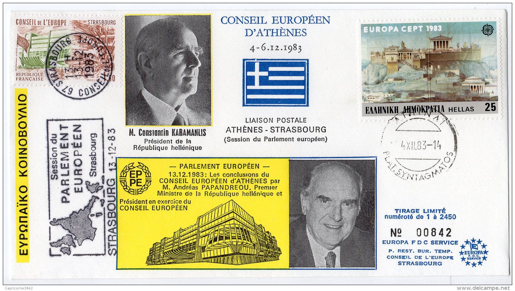 1983 - STRASBOURG -  Parlement Européen - Conseil Européen D'Athène - Mr KARAMANLIS Et Mr PAPANDREOU - Comunità Europea