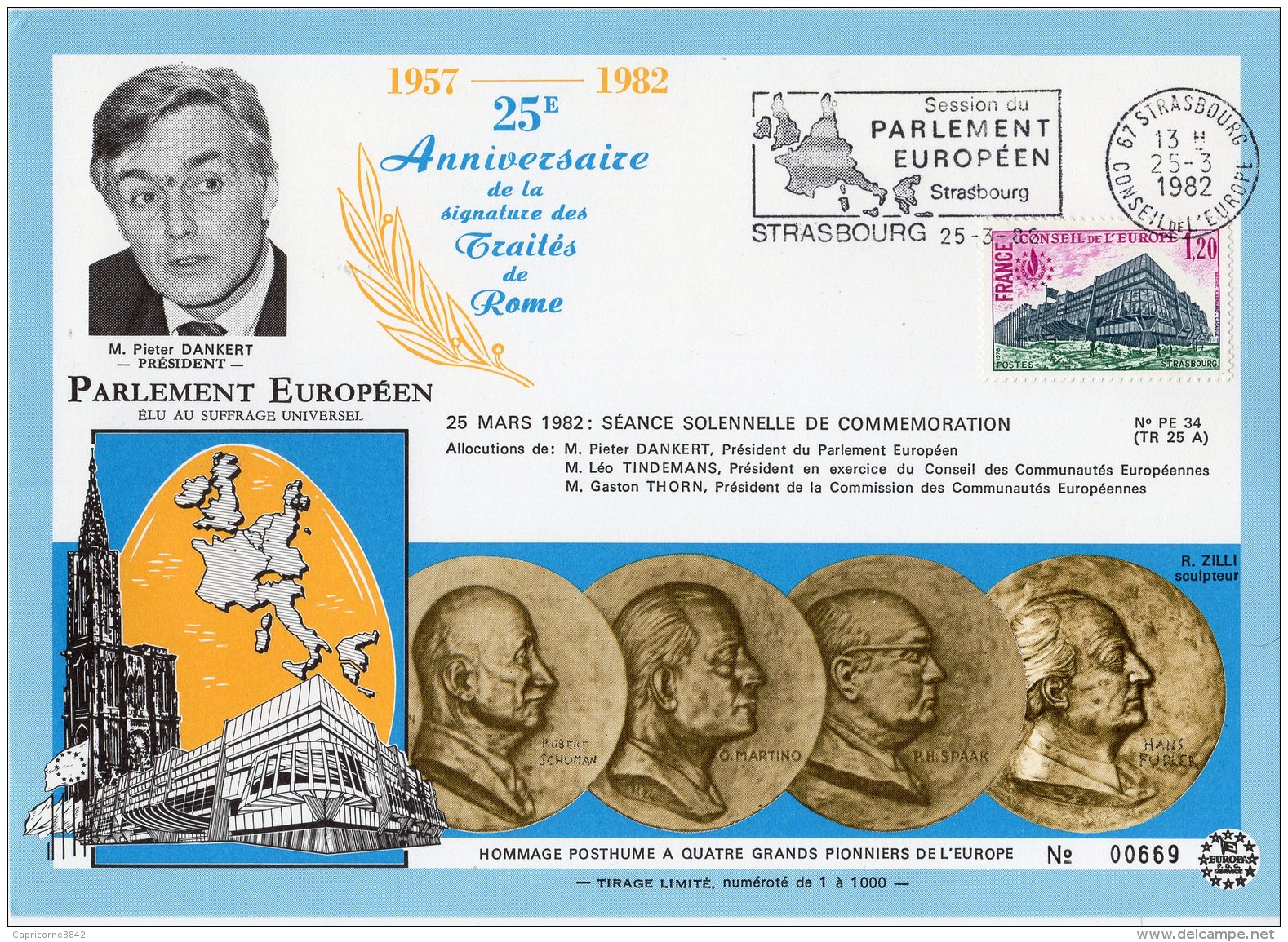 1982 - STRASBOURG - Conseil De L'Europe - 25e Anniv. Des Traités De Rome. Séance Solennelle. Allocution De Mr DANKERT - Instituciones Europeas