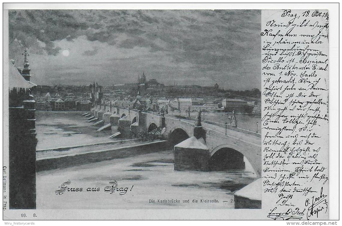 AK 0883  Gruss Aus Prag ( Karlsbrücke Und Kleinseite Bei Mondschein ) Um 1899 - Tschechische Republik