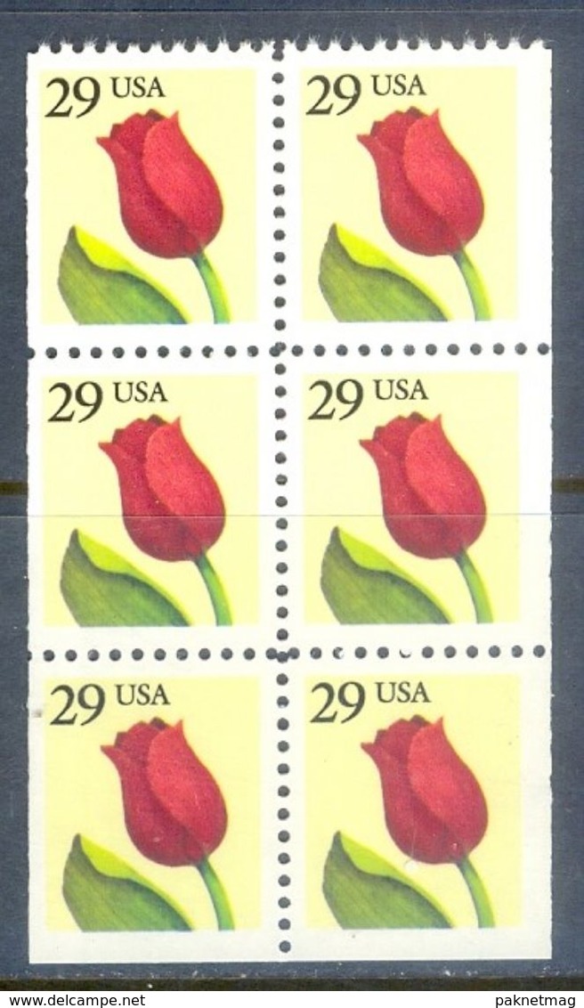 E55- USA 1991 Red Rose Flora. Block Of Six. - Other & Unclassified
